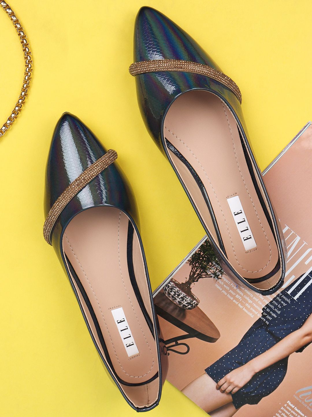 ELLE Women Blue Printed Open Toe Flats
