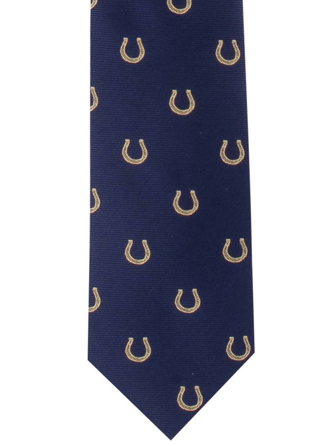 The Tie Hub Men Navy Blue & Beige Woven Design Broad Tie