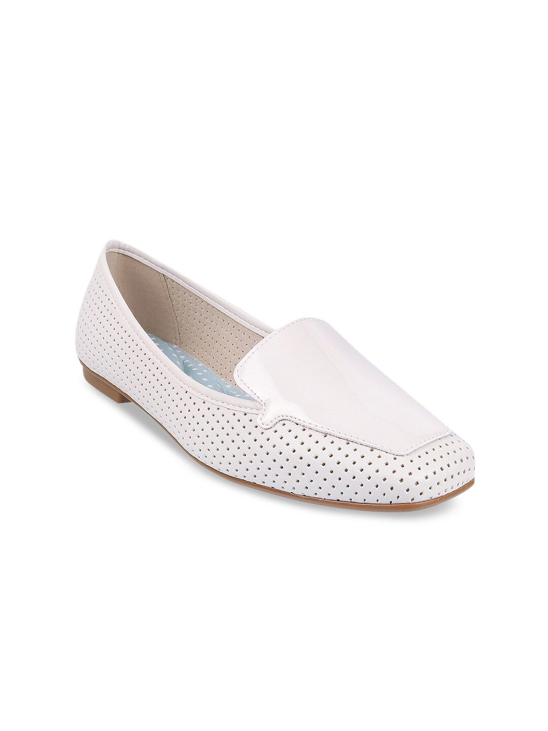 Metro Women White Textured Ballerinas with Laser Cuts Flats Price in India