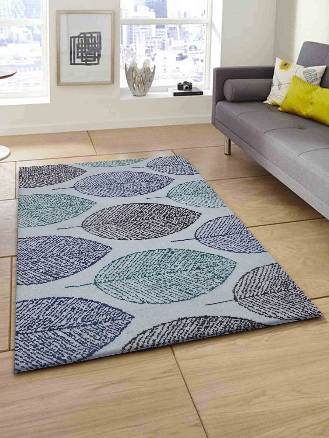 PRESTO PRESTO White & Blue Floral Polyester Carpet