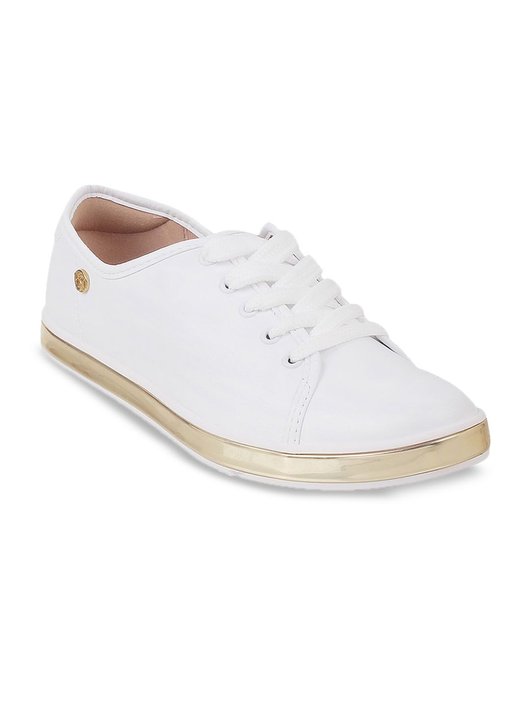 Mochi Women White Solid Sneakers Price in India