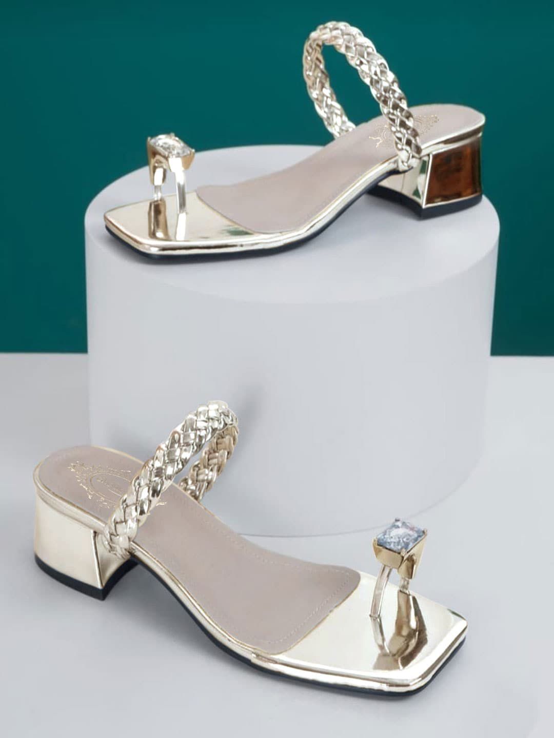 Shoetopia Embellished Block Sandals Heels