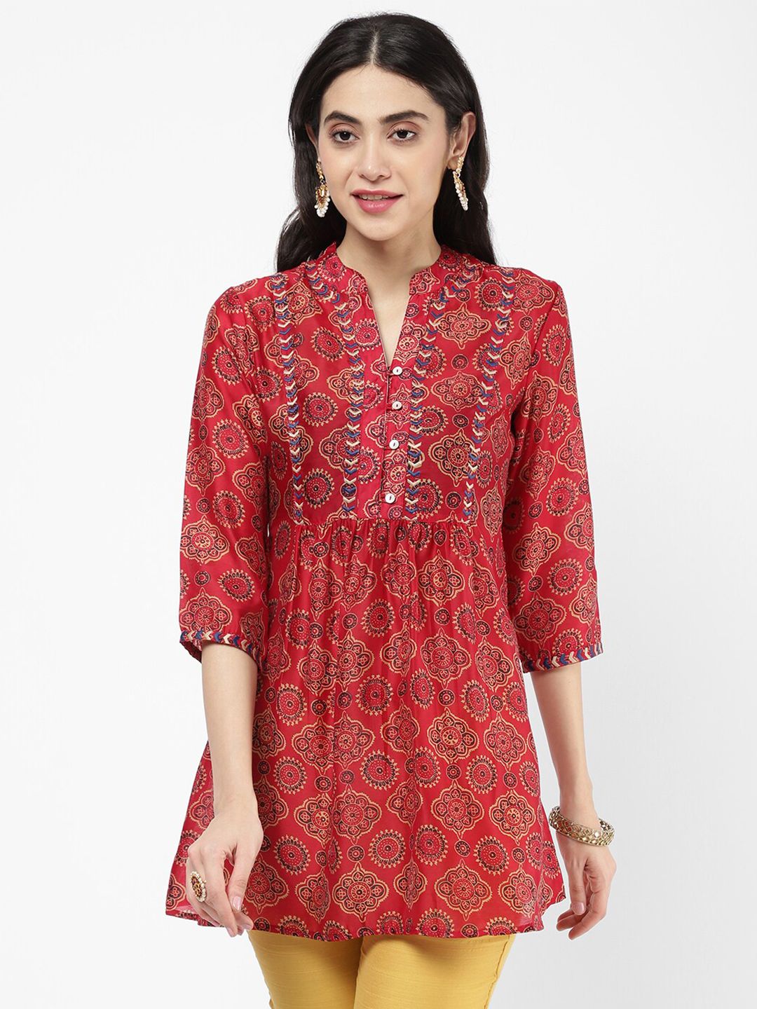 R&B Red & Beige Printed Tunic Price in India