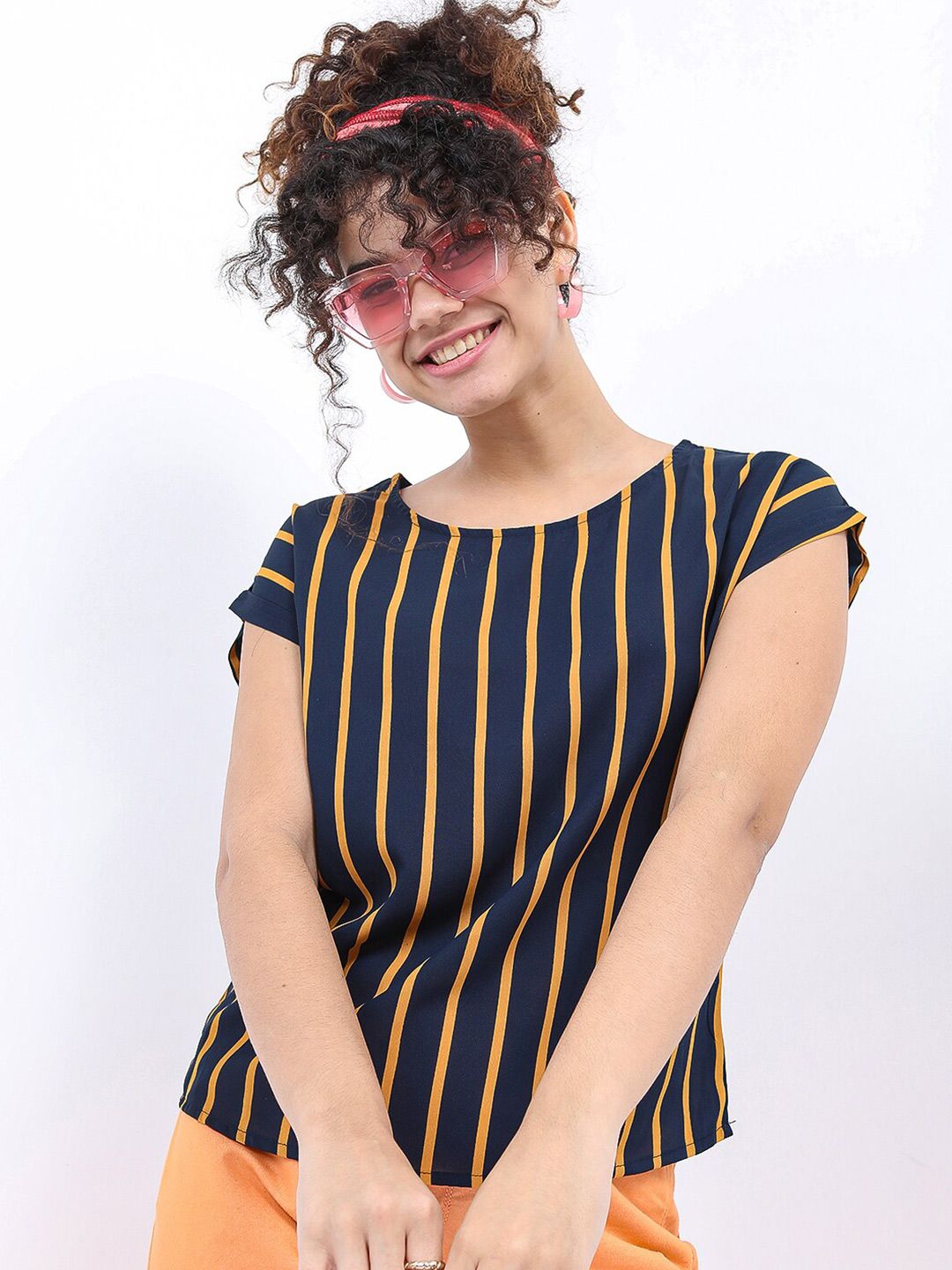 Tokyo Talkies Women Blue Striped Top Price in India