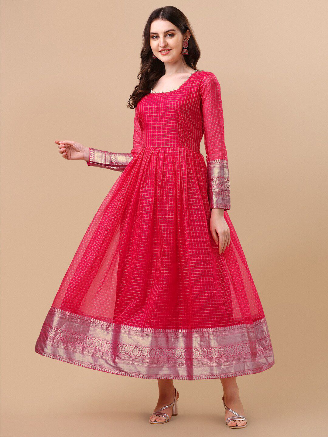 Vidraa Western Store Red Ethnic Motifs Jacquard Maxi Dress Price in India