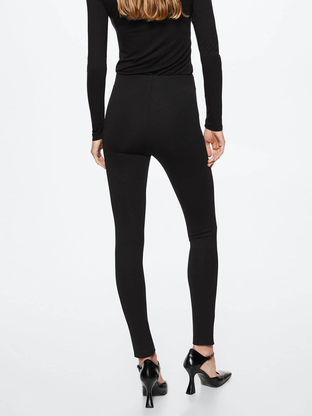 Black Solid Button Detail Sustainable Leggings