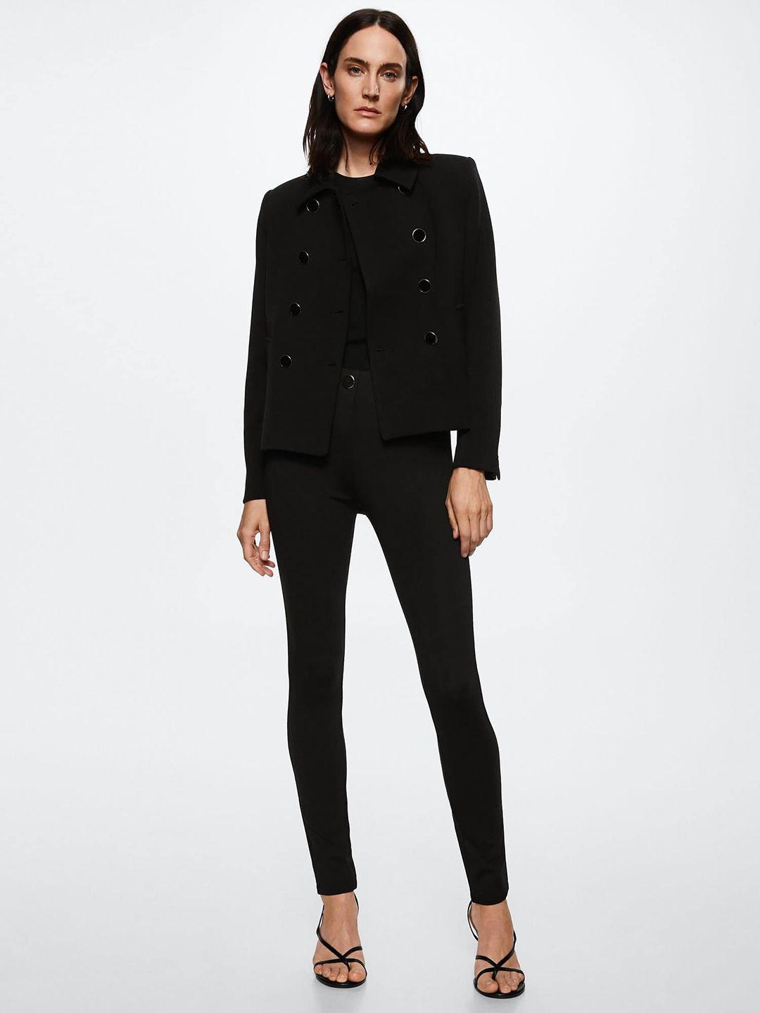Solid Decorative Button Leggings
