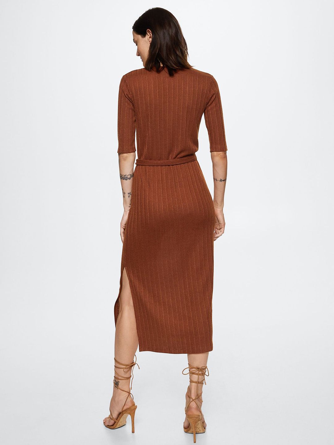mango belt ribbed dress Belt knit dress - Women