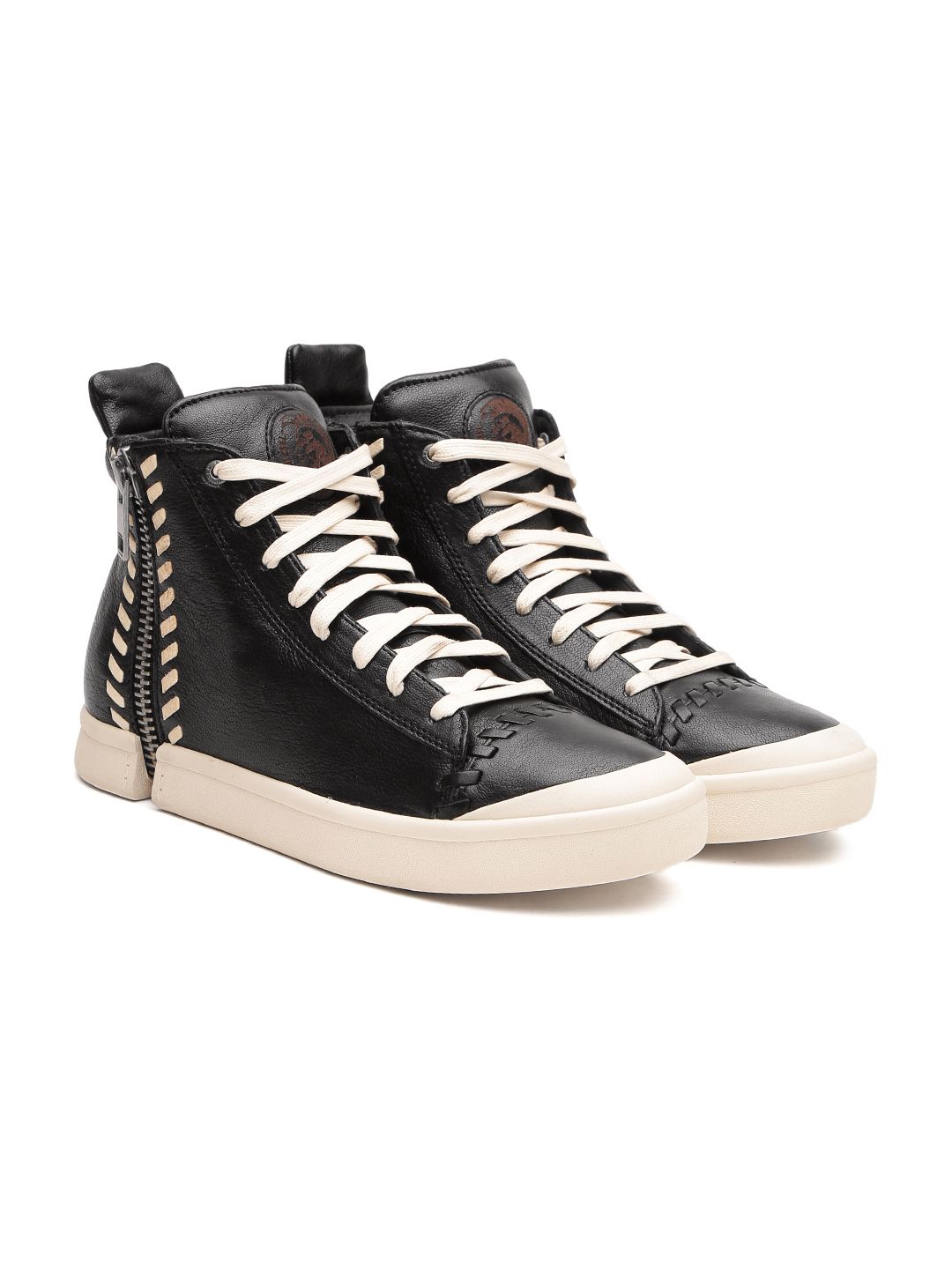 Buy DIESEL Men Black Sheep Leather Mid-Top Sneakers - Casual Shoes