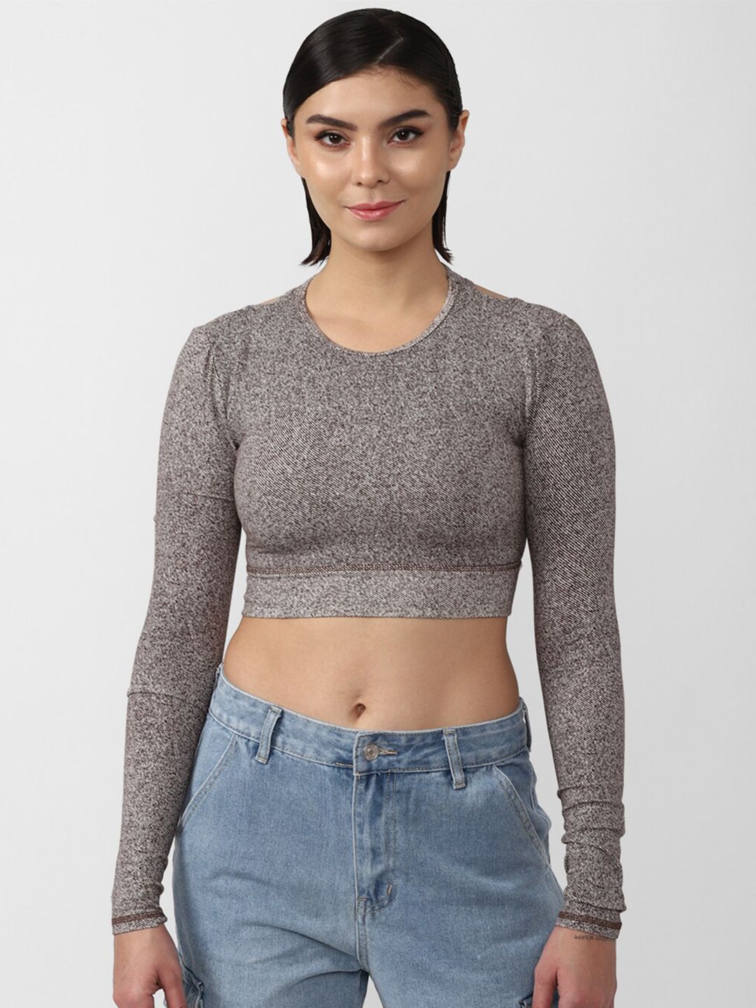 FOREVER 21 Grey Solid Crop Top Price in India