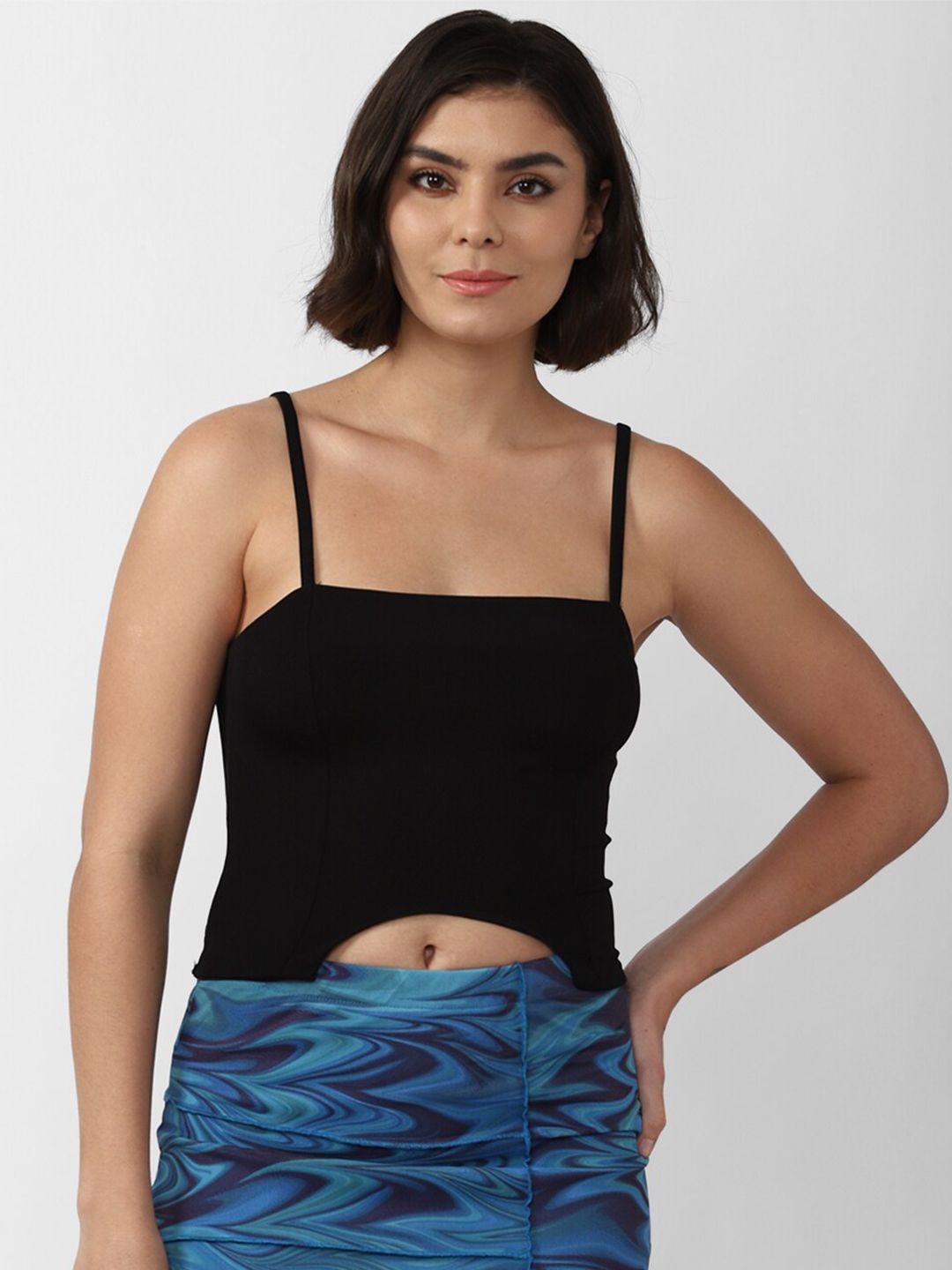 FOREVER 21 Black Solid Crop Top Price in India