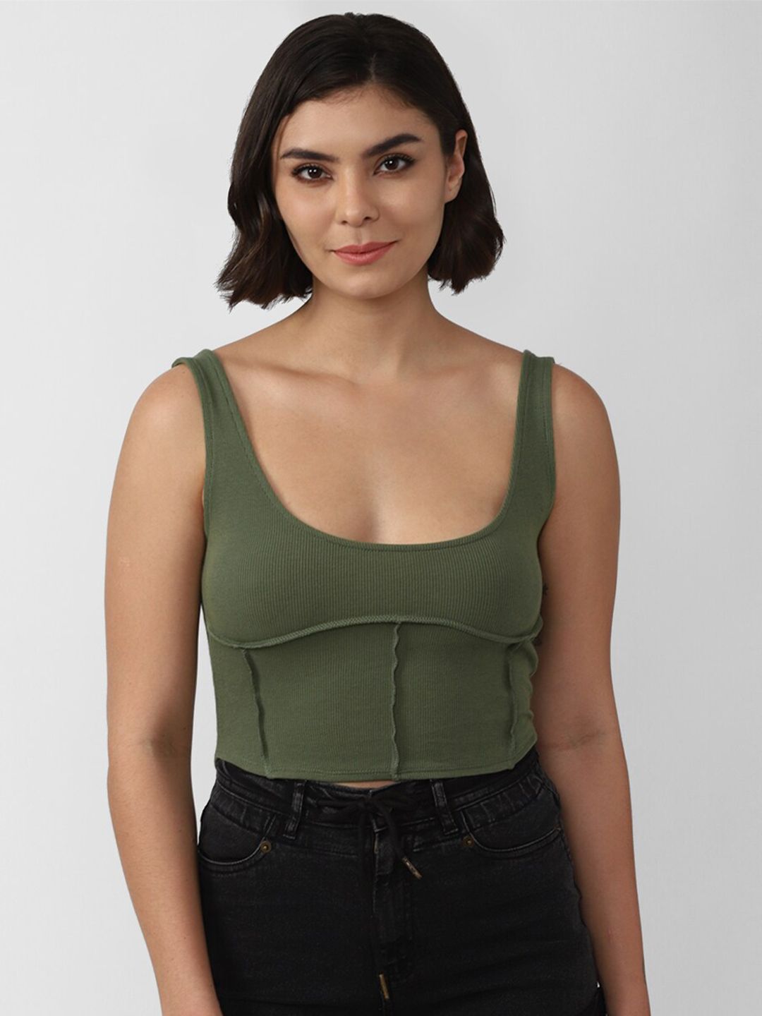 FOREVER 21 Green Fitted Crop Top Price in India