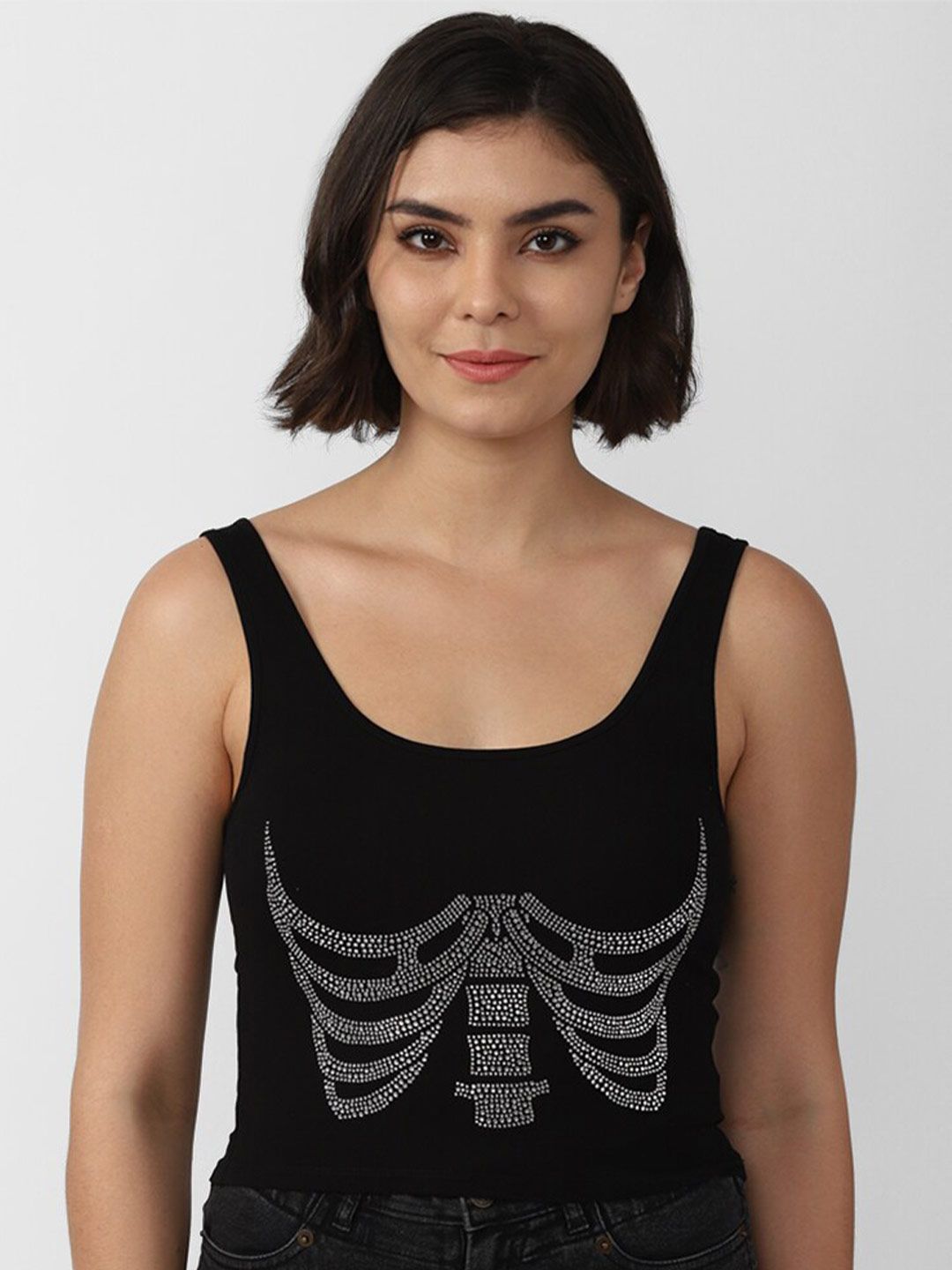 FOREVER 21 Black Embellished Tank Top Price in India