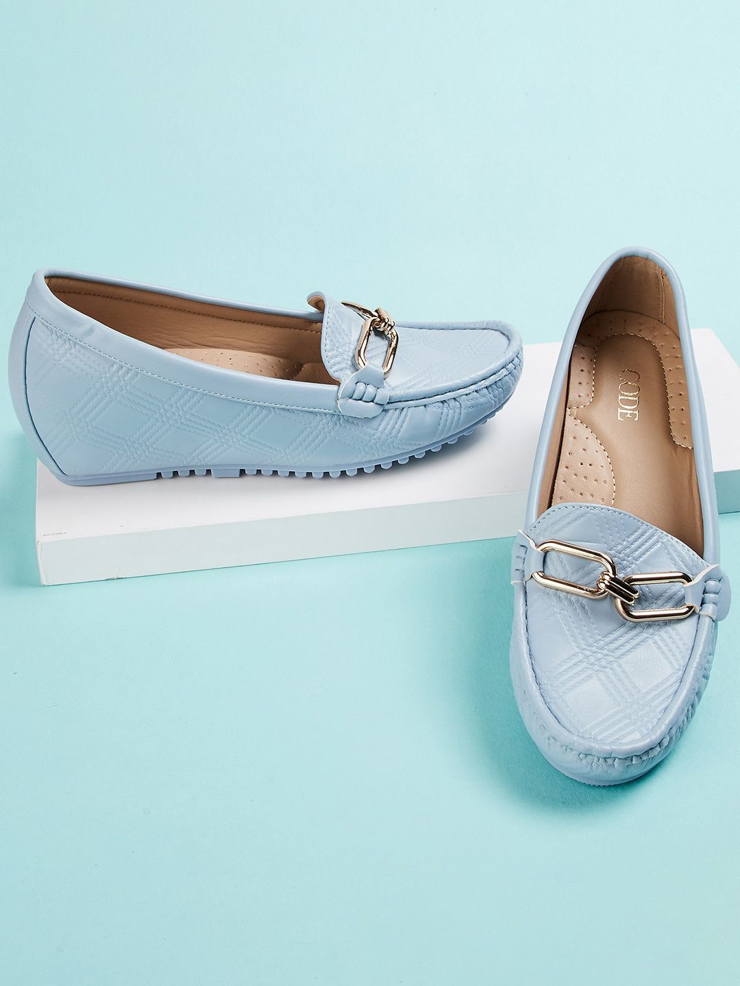 CODE by Lifestyle Women Blue Textured Horsebit Loafers Price in India