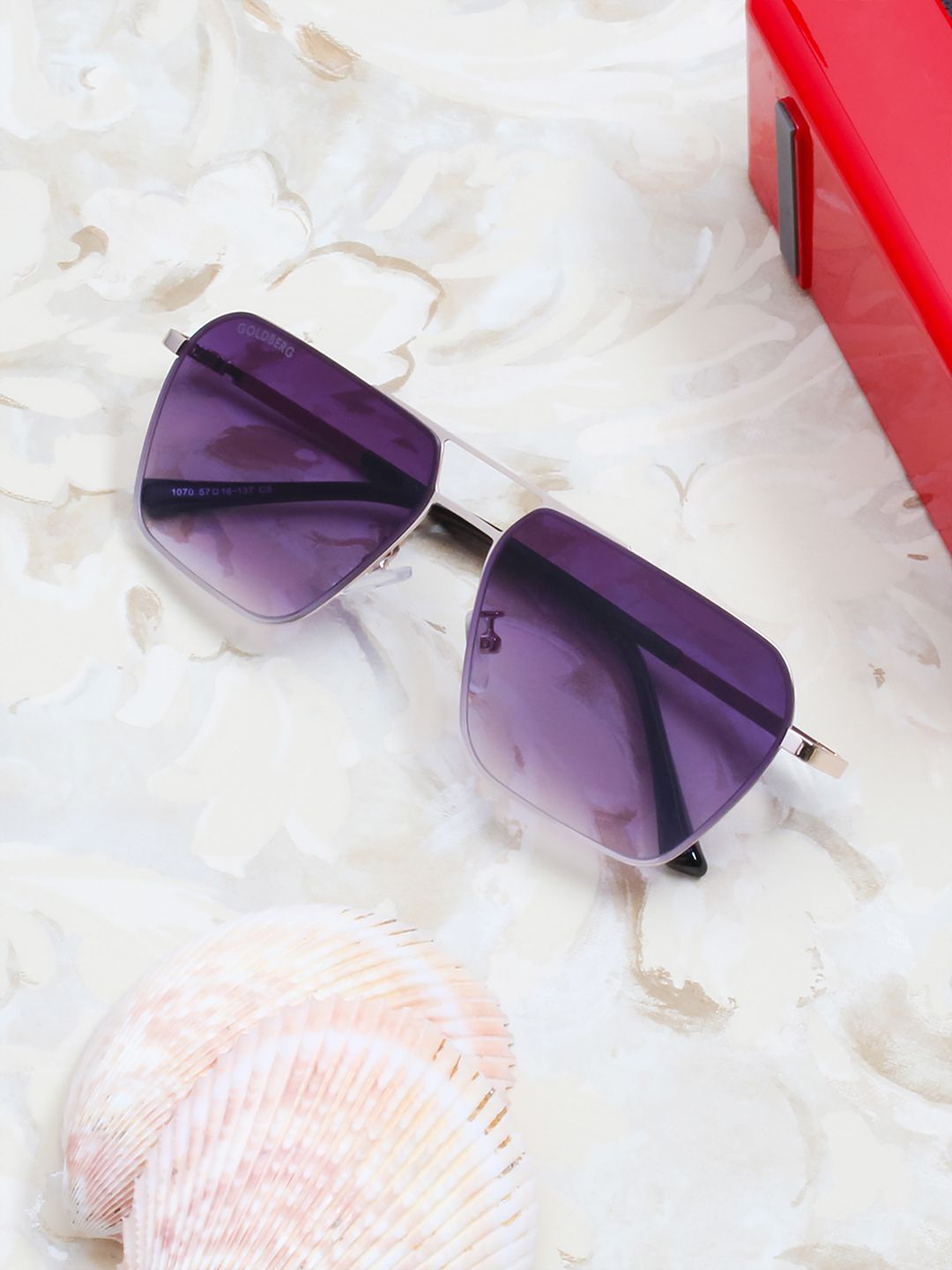 Gold Berg Purple Lens & Gold-Toned Square Sunglasses with UV Protected Lens GB-1070_GLD