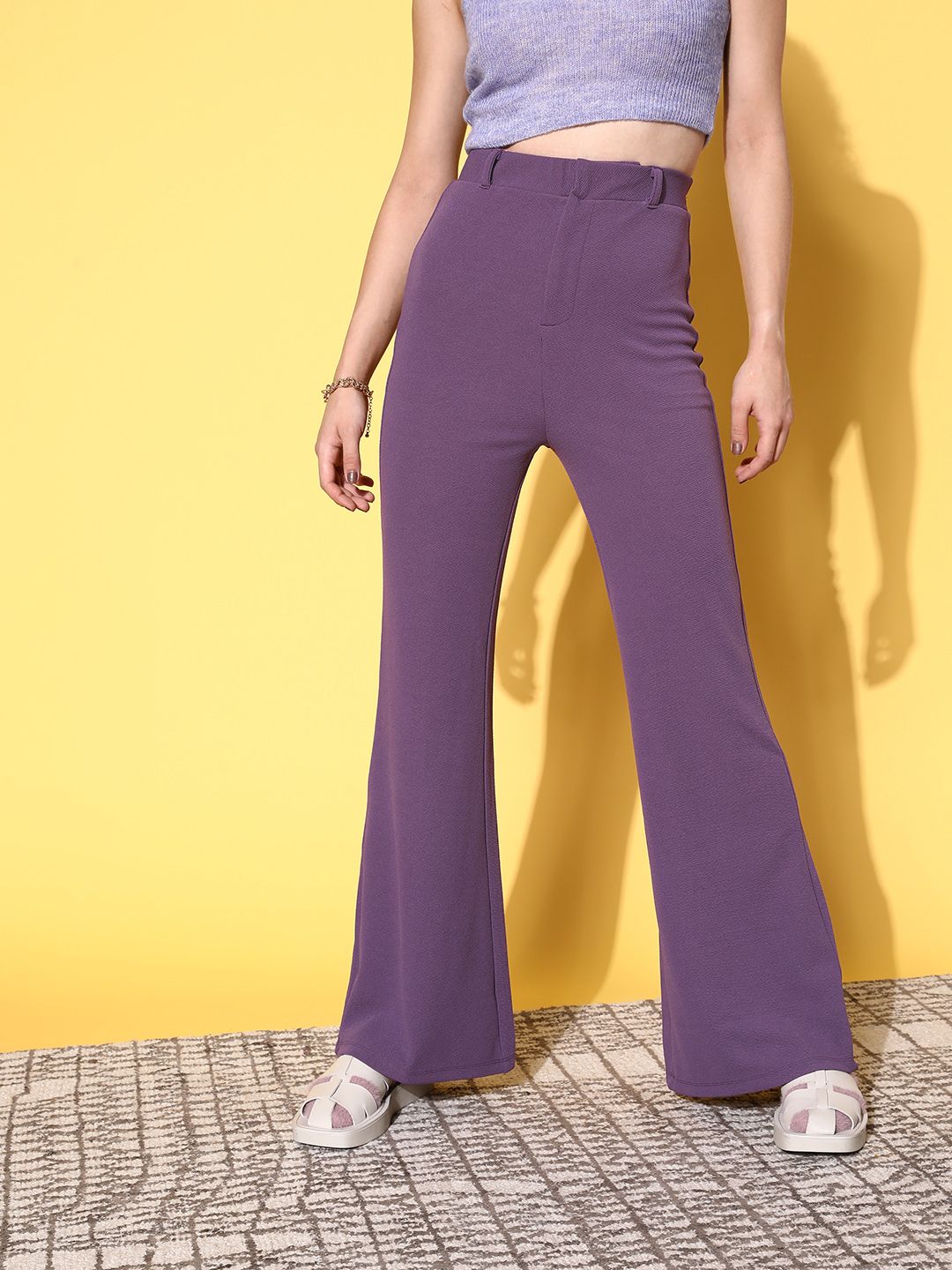 SASSAFRAS Women Lavender High-Rise Bootcut Trousers Price in India
