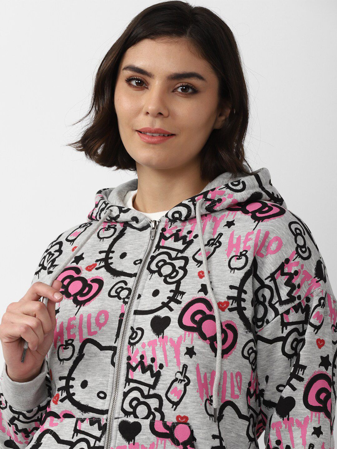 たくぴょん helloketty Buy FOREVER 21 Women Grey & Pink Hello Kitty Printed Hooded