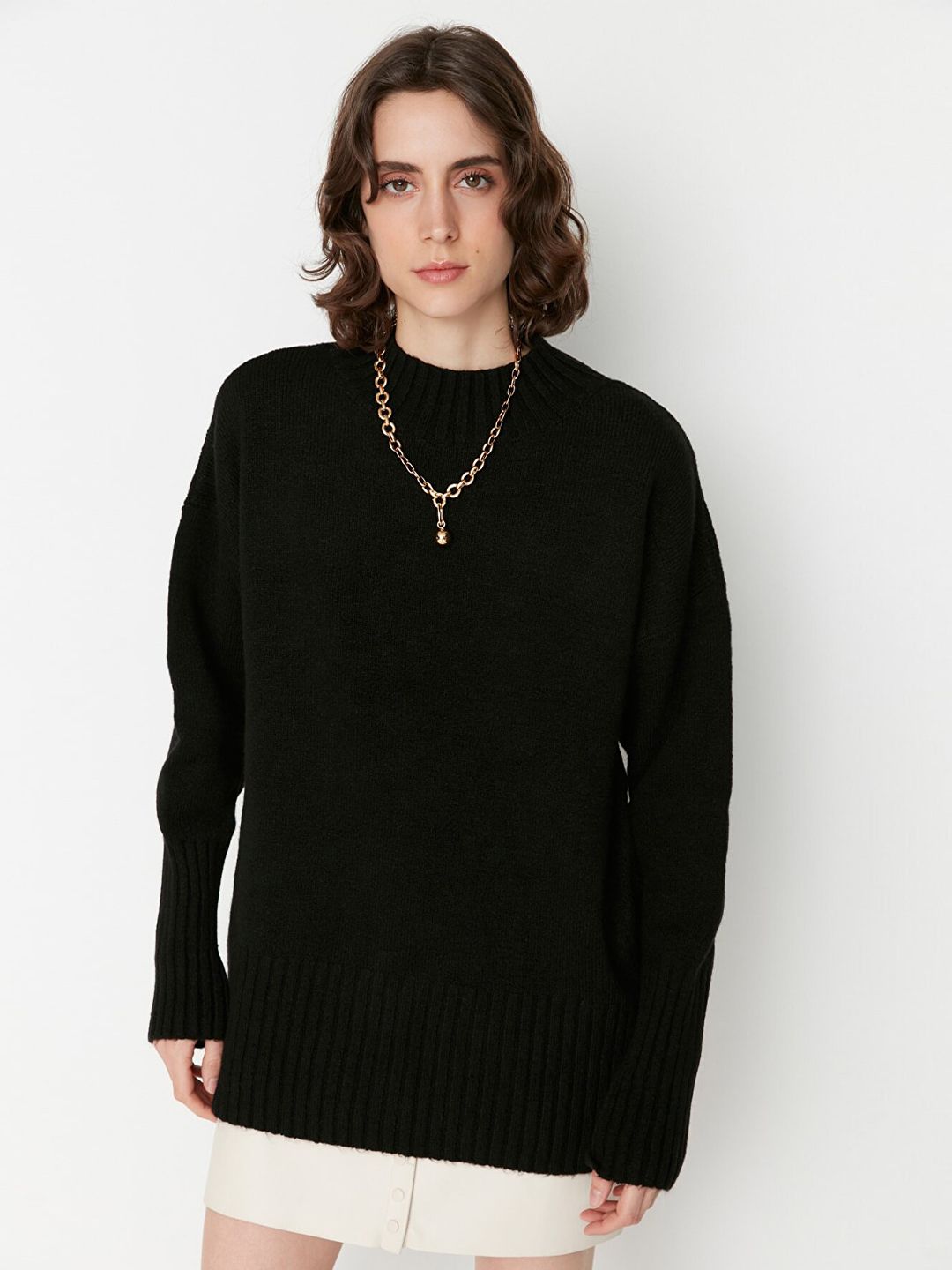 Trendyol Women Ribbed High Neck Longline Pullover