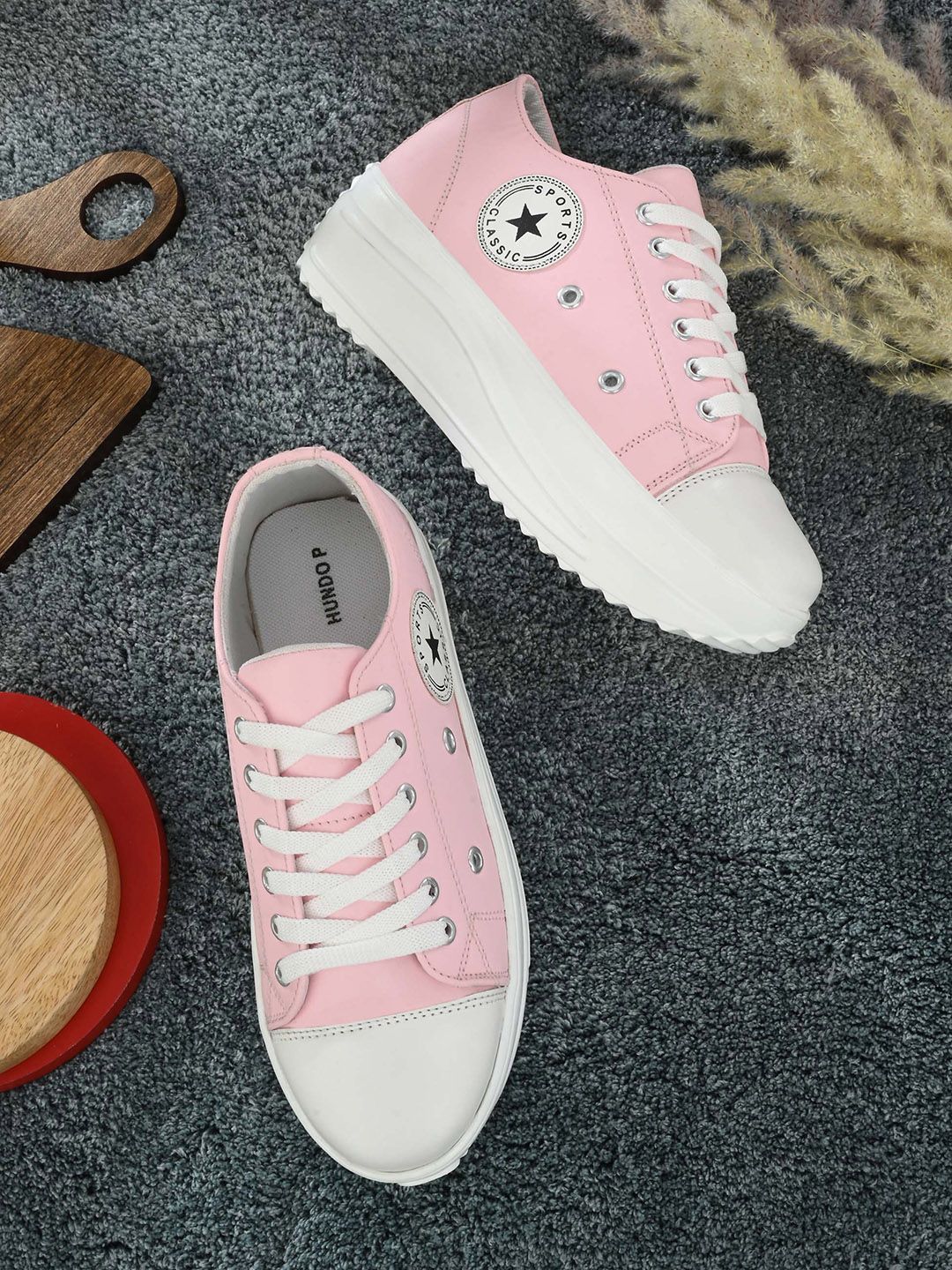 Hundo P Women Pink Colourblocked Sneakers Price in India