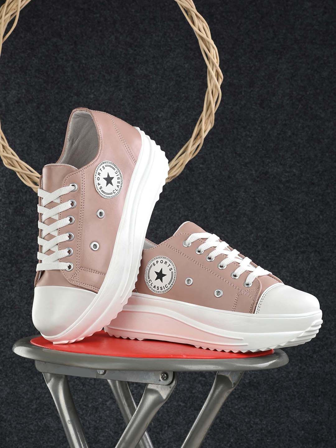 Hundo P Women Peach-Coloured Colourblocked Sneakers Price in India