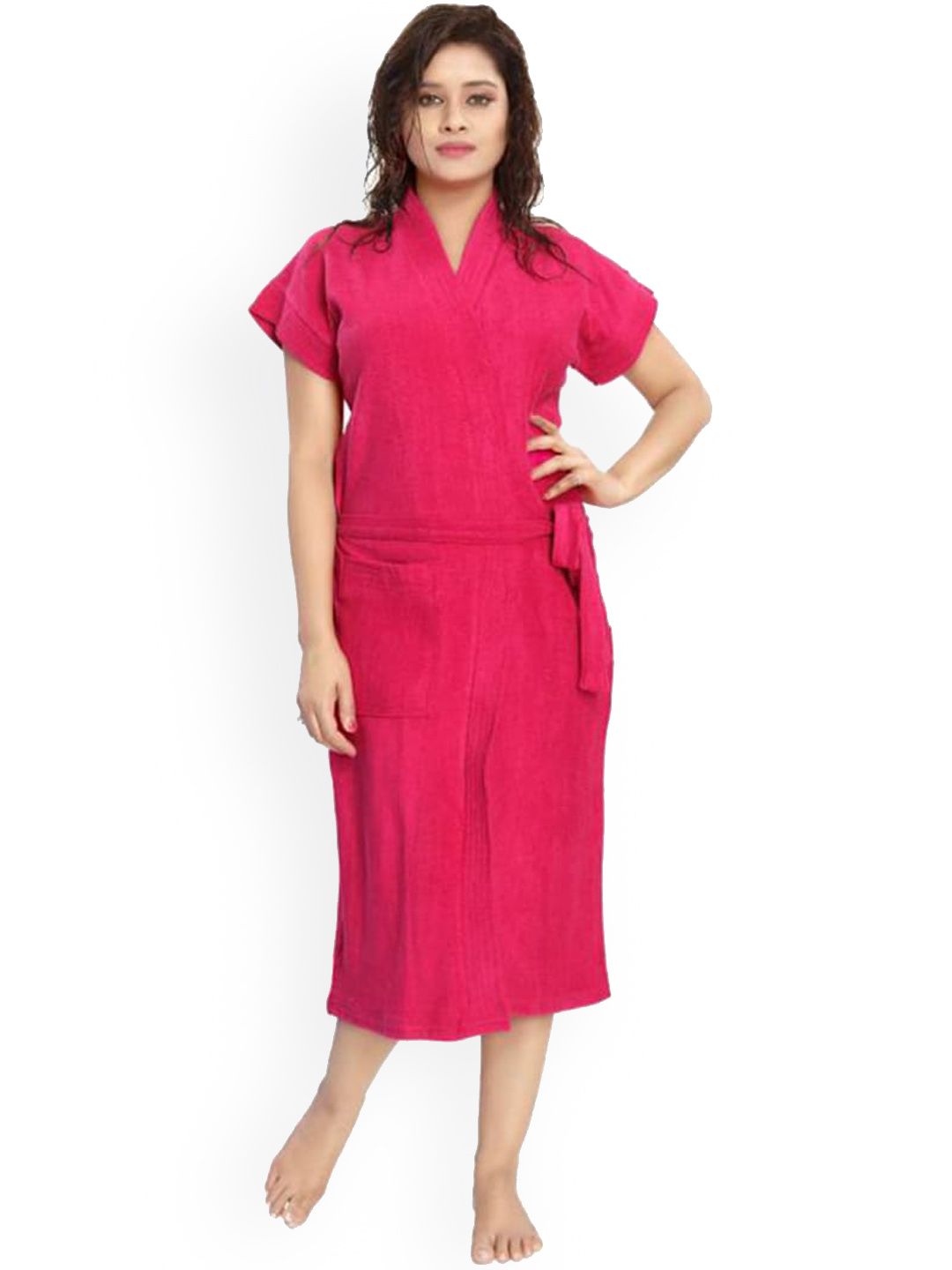 POORAK Women Pink Solid Bath Robe