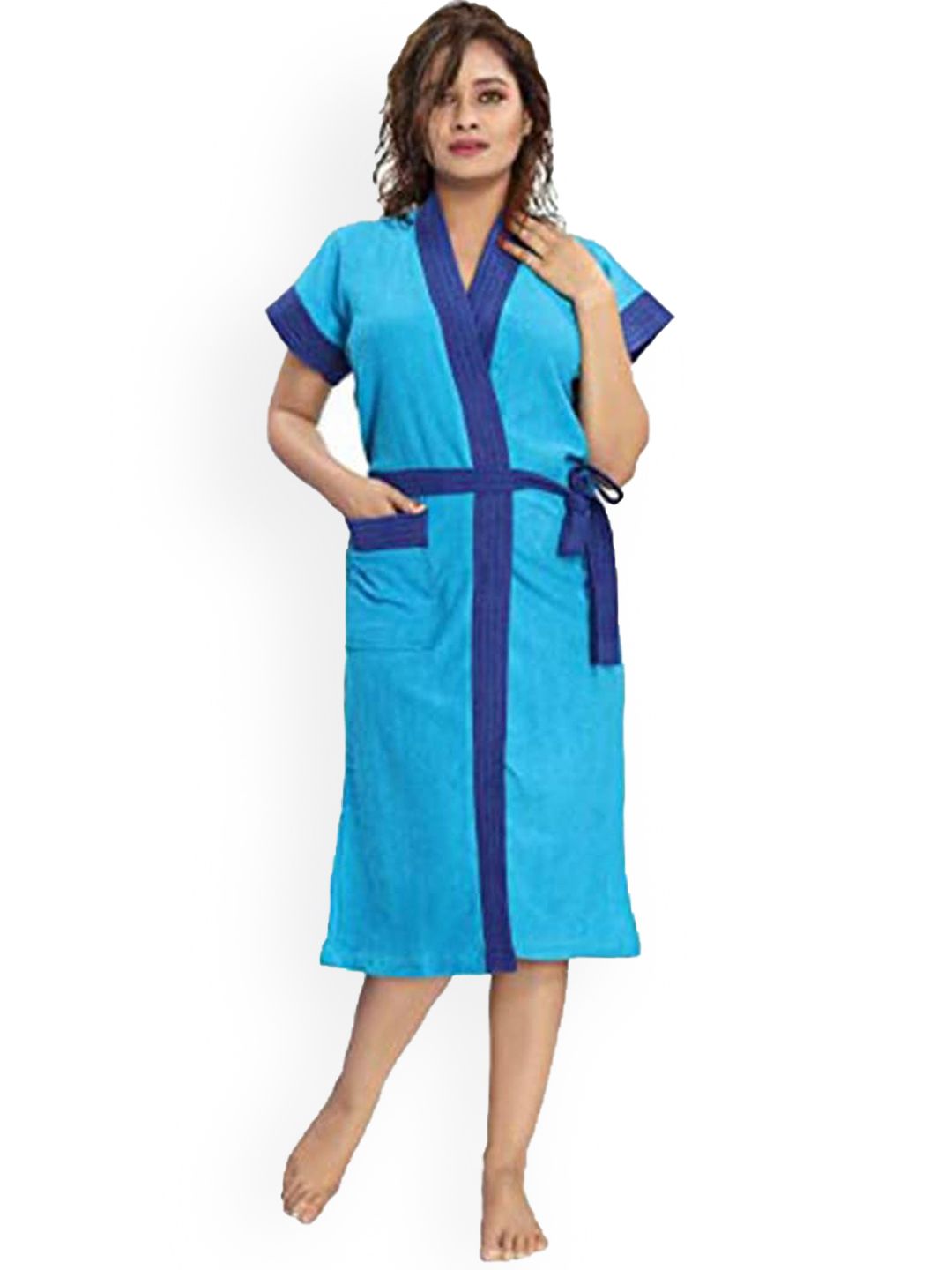 POORAK Women Blue Solid Bath Robe
