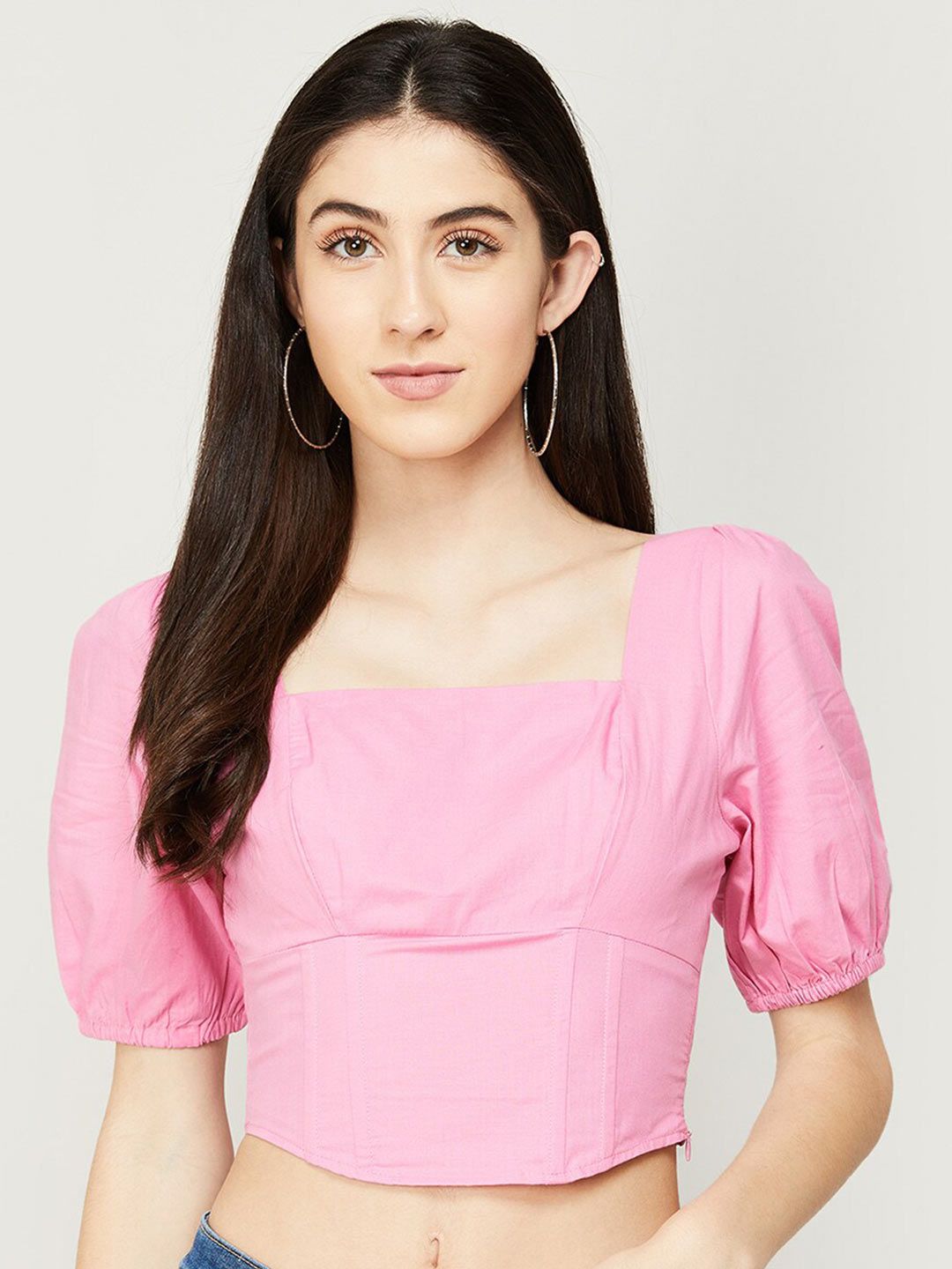Ginger by Lifestyle Women Pink Pure Cotton Crop Top Price in India