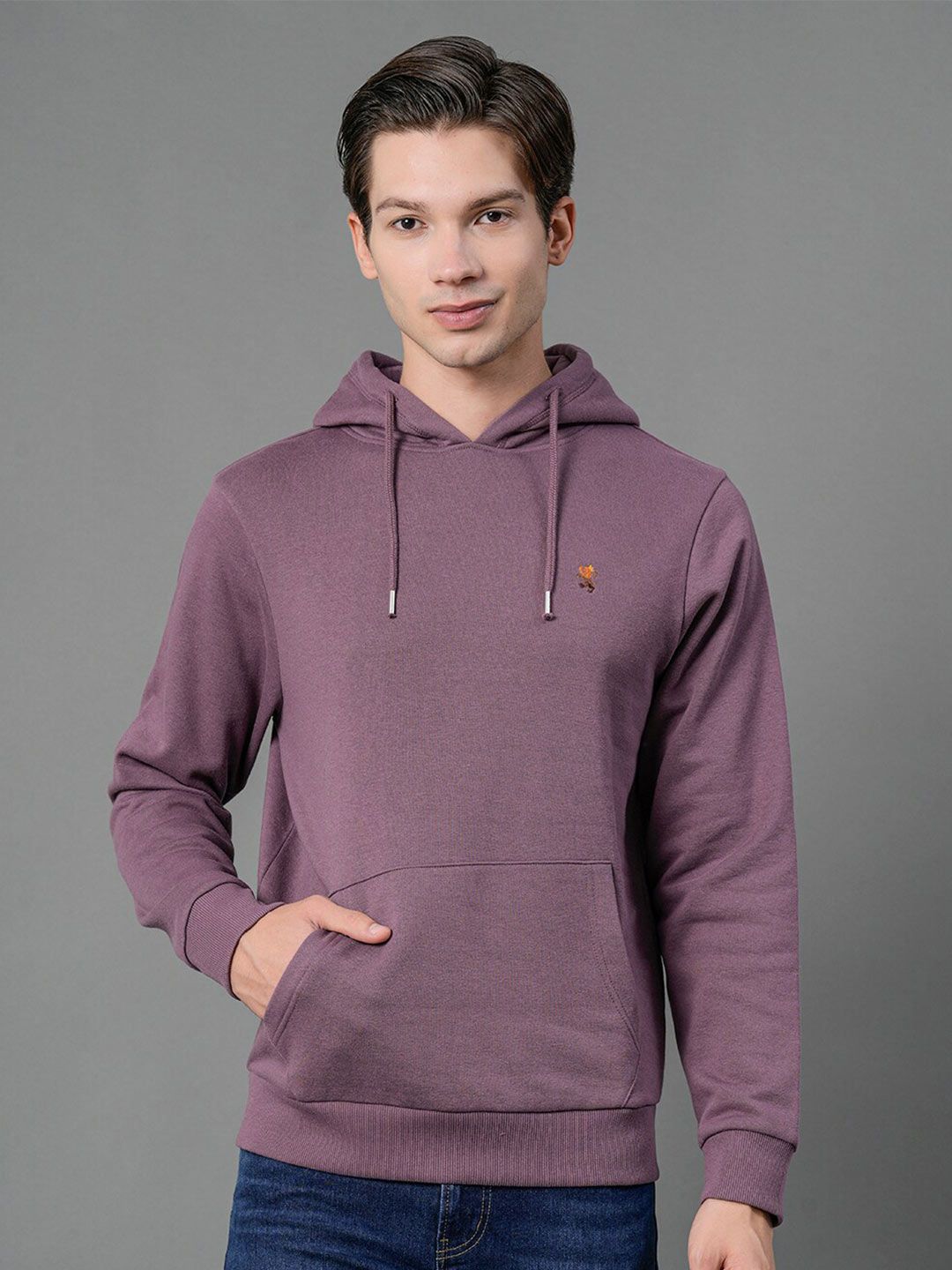 Red Tape Men Mauve Solid Hooded Sweatshirt