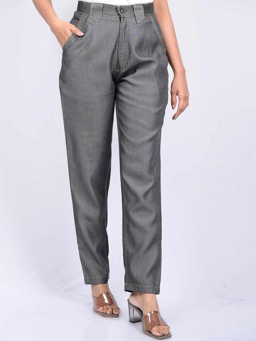 OWO THE LABEL Women Grey Relaxed Formal Trouser Price in India