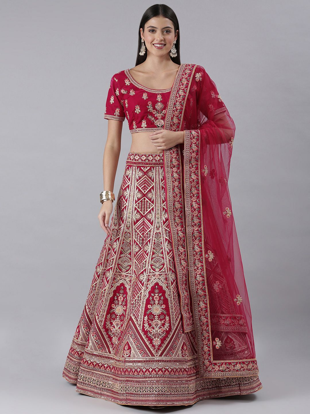 flaher Embroidered Beads & Stones Semi-Stitched Lehenga & Blouse With Dupatta Price in India