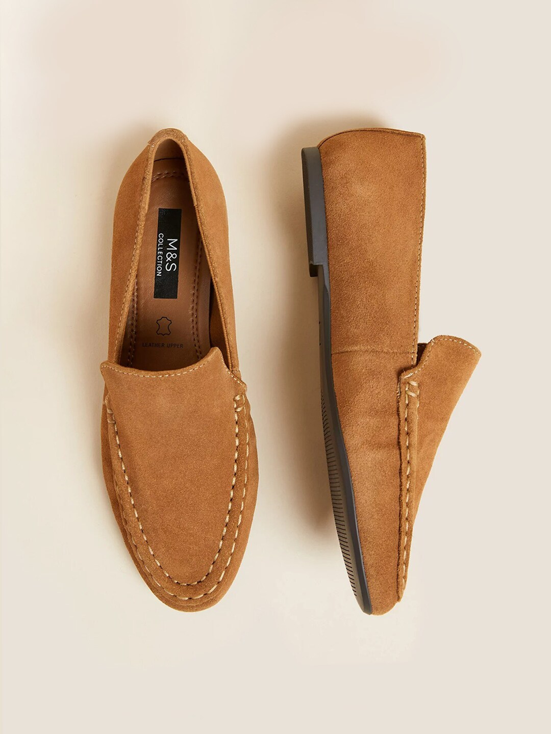 Marks & Spencer Women Brown Textured Suede Loafers Price in India