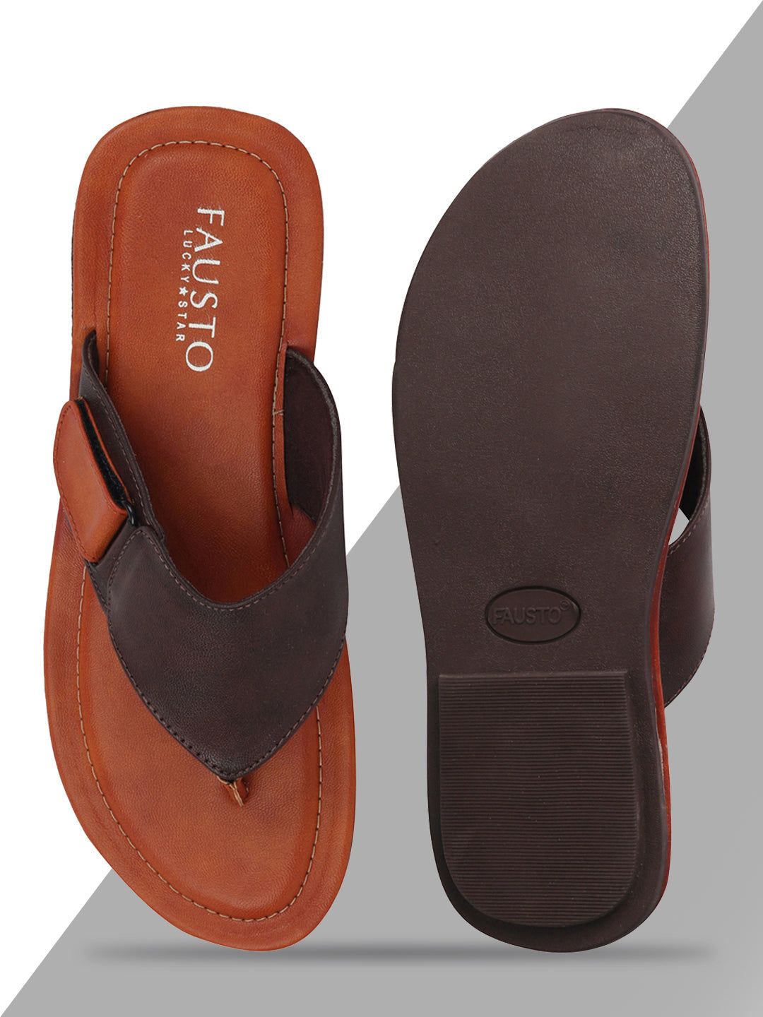 FAUSTO Men Brown Slip-On Thong Flip-Flops
