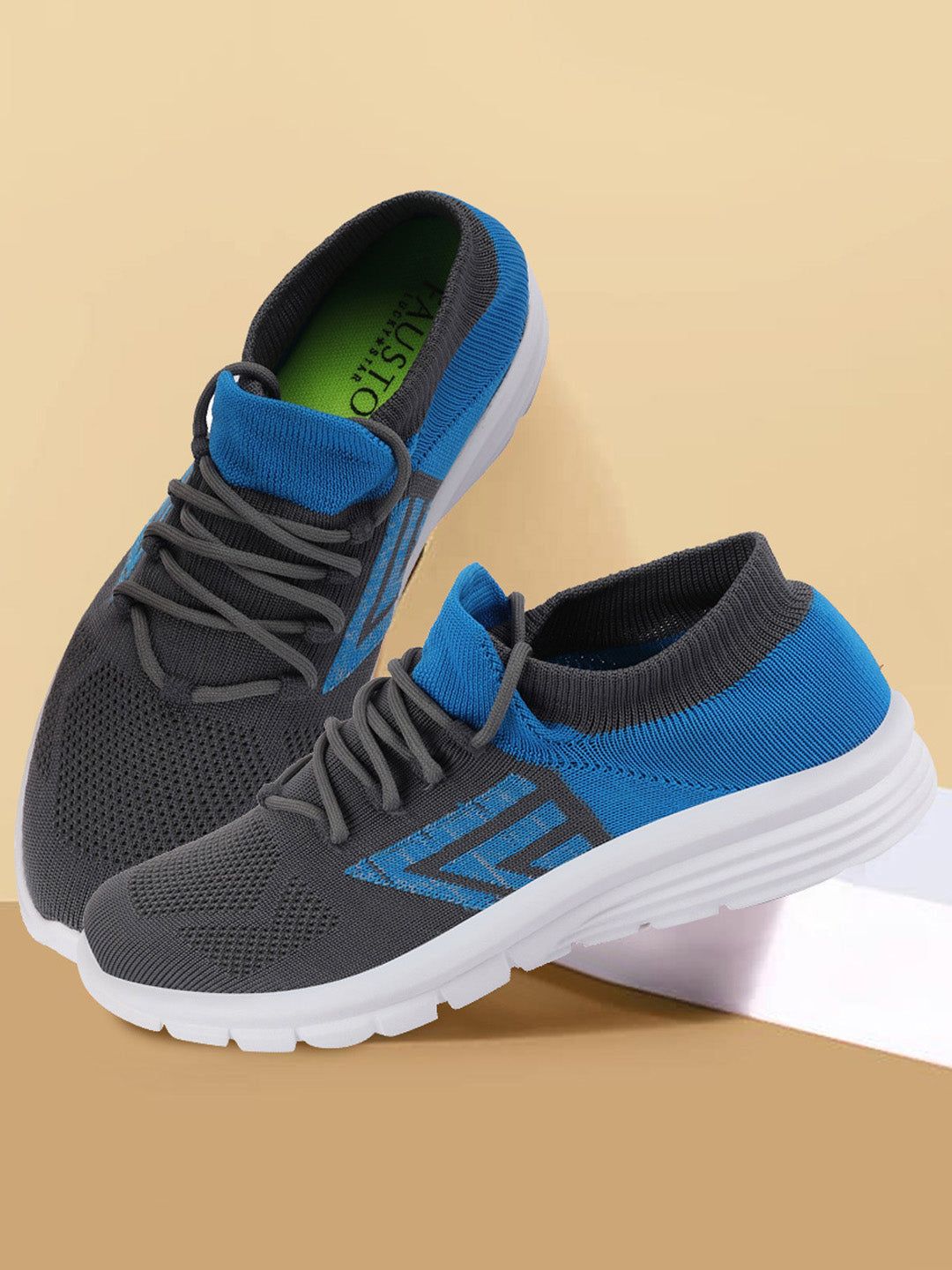 FAUSTO Men Grey Mesh Running Non-Marking Lace-Up Sports Shoes
