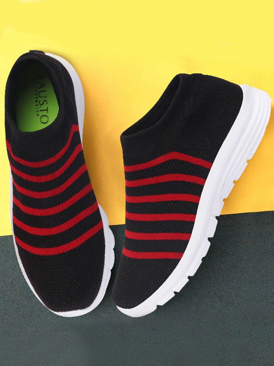 FAUSTO Men Black Mesh Walking Non-Marking Shoes
