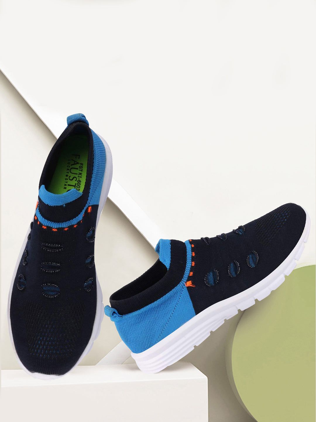 FAUSTO Men Blue Mesh Running Non-Marking Memory Foam Shoes