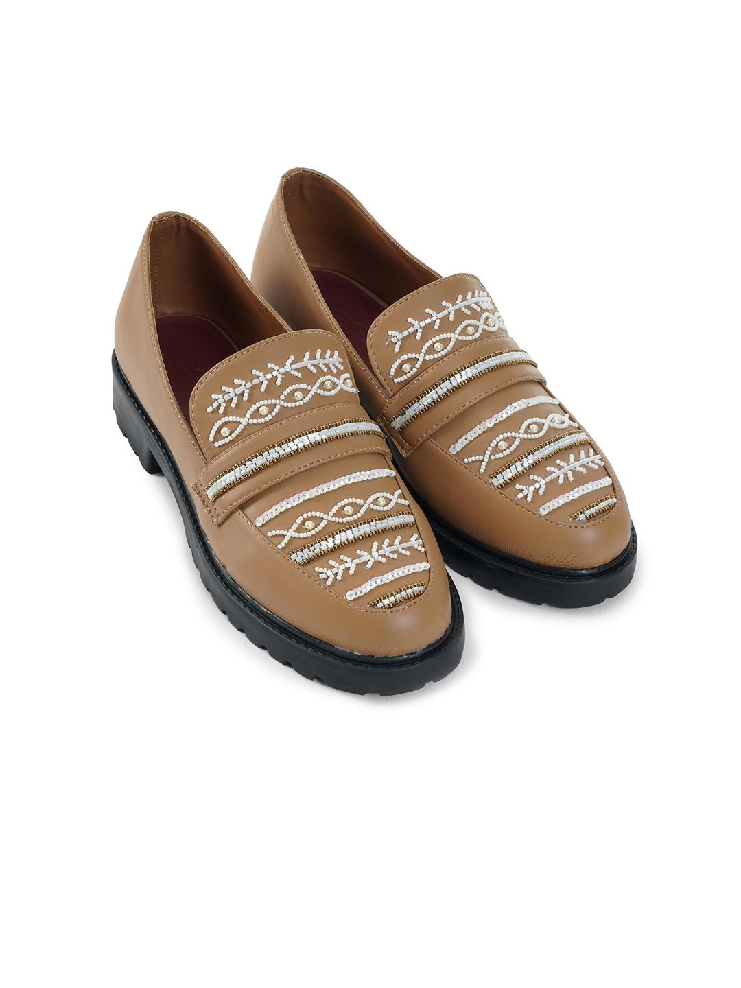 Sole House Women Nude-Coloured Woven Design PU Loafers Price in India