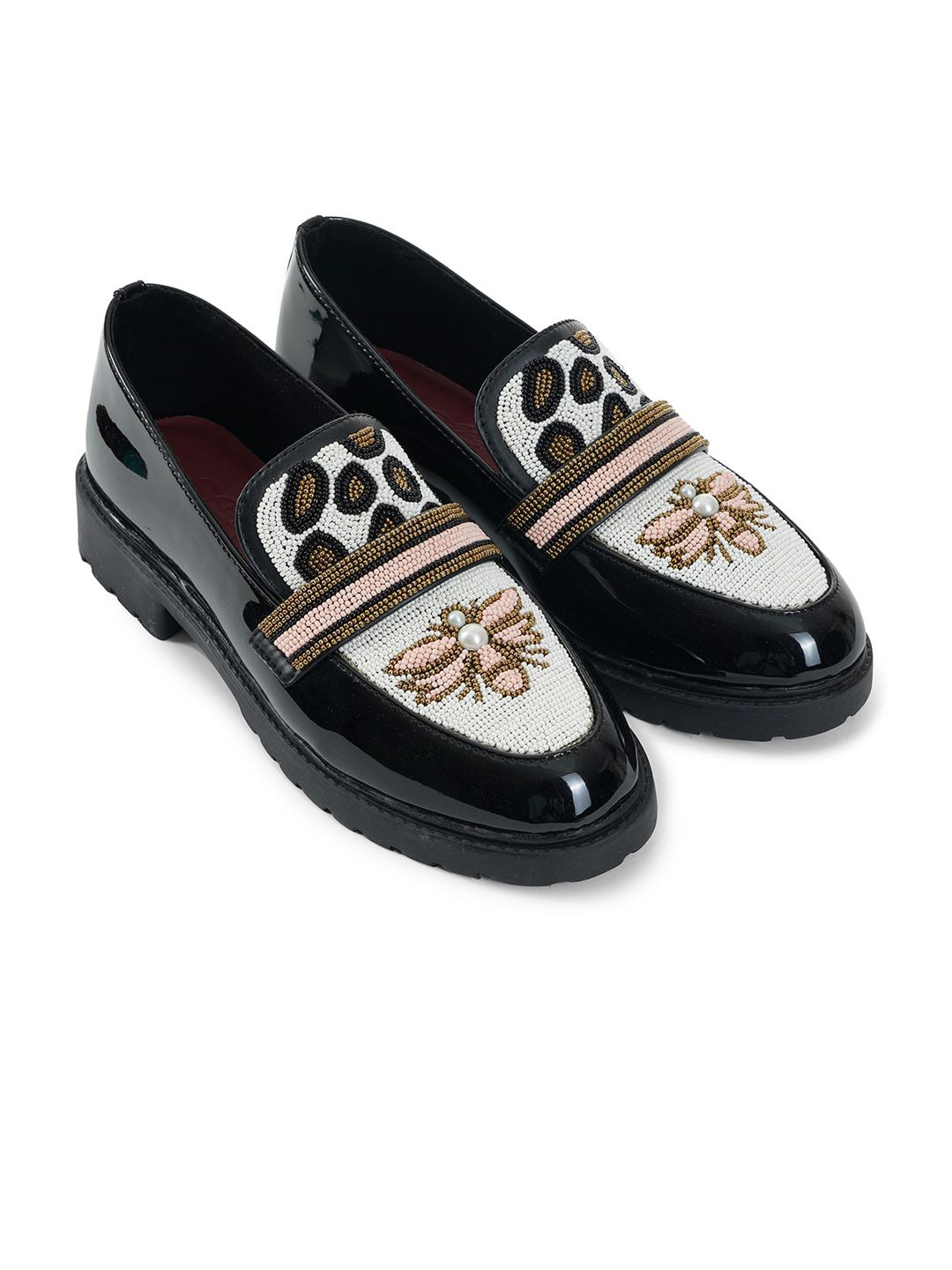 Sole House Women Black Textured PU Loafers Price in India