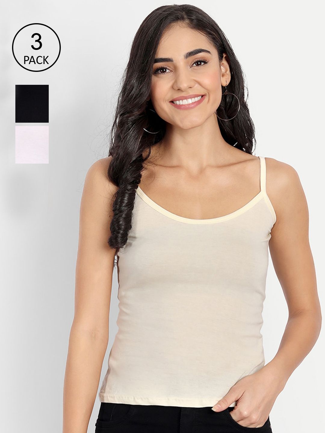 BLAZON Women Pack of 3 Solid Cotton Camisoles