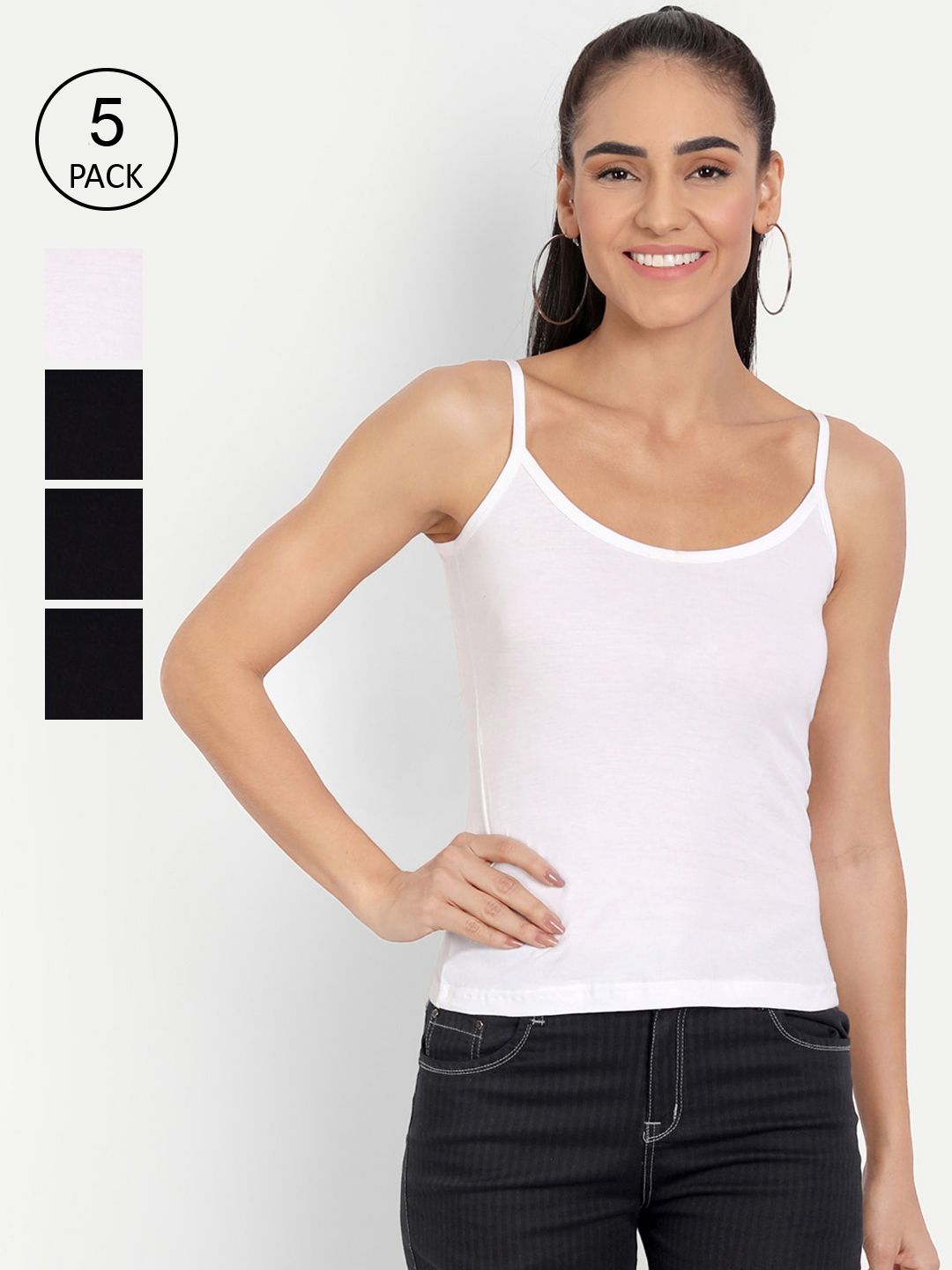BLAZON Women Pack of 5 Solid Cotton Camisoles