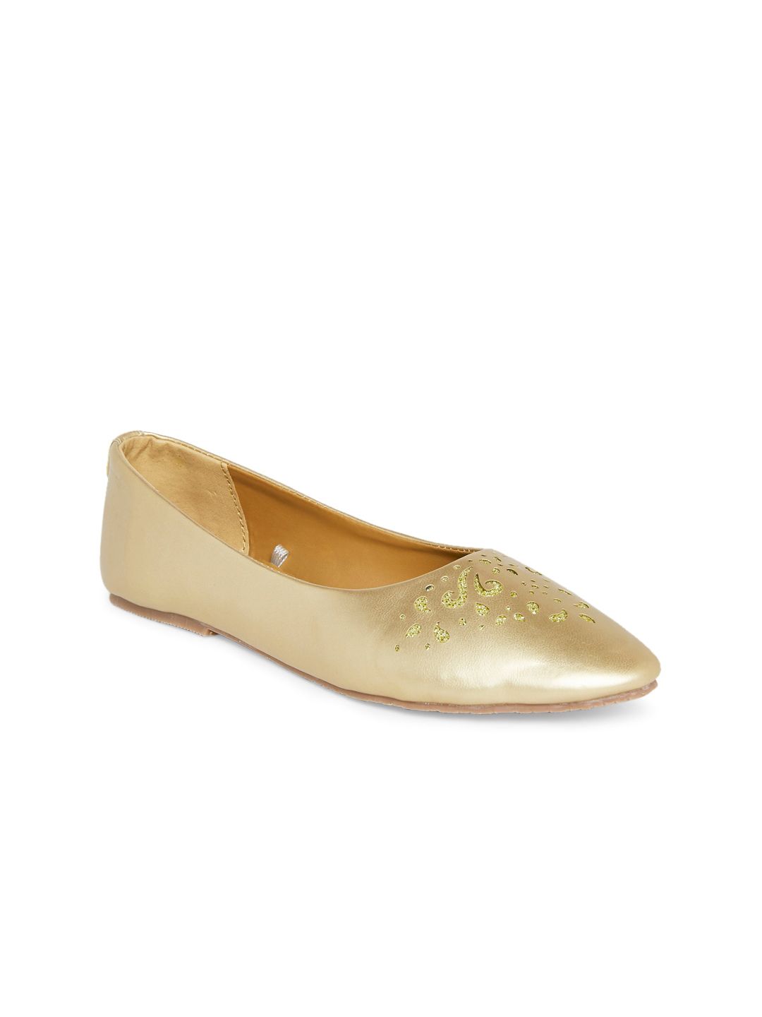 People Women Gold-Toned Ballerinas with Laser Cuts Flats