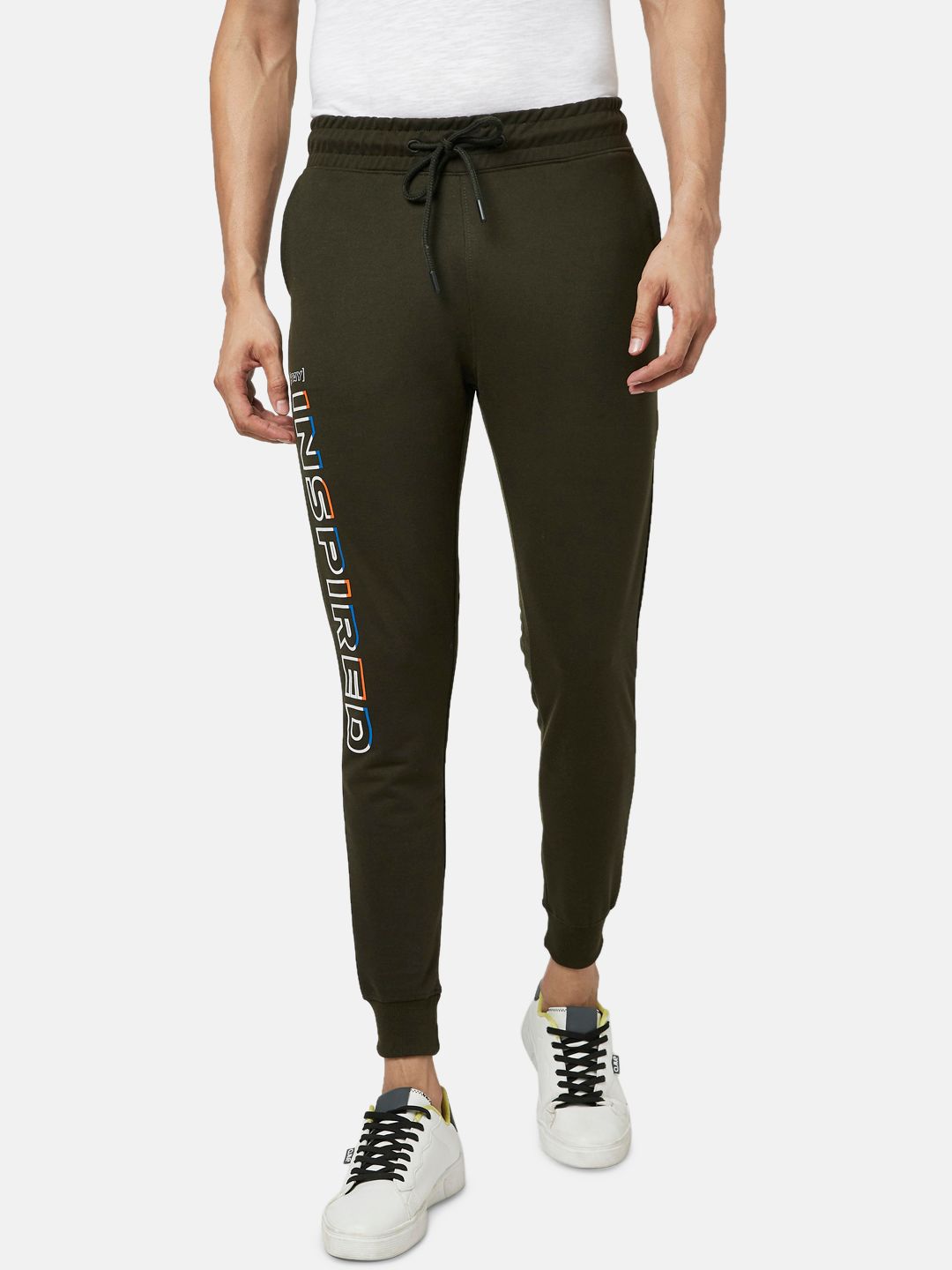 People Men Olive Green Slim Fit Joggers Trousers
