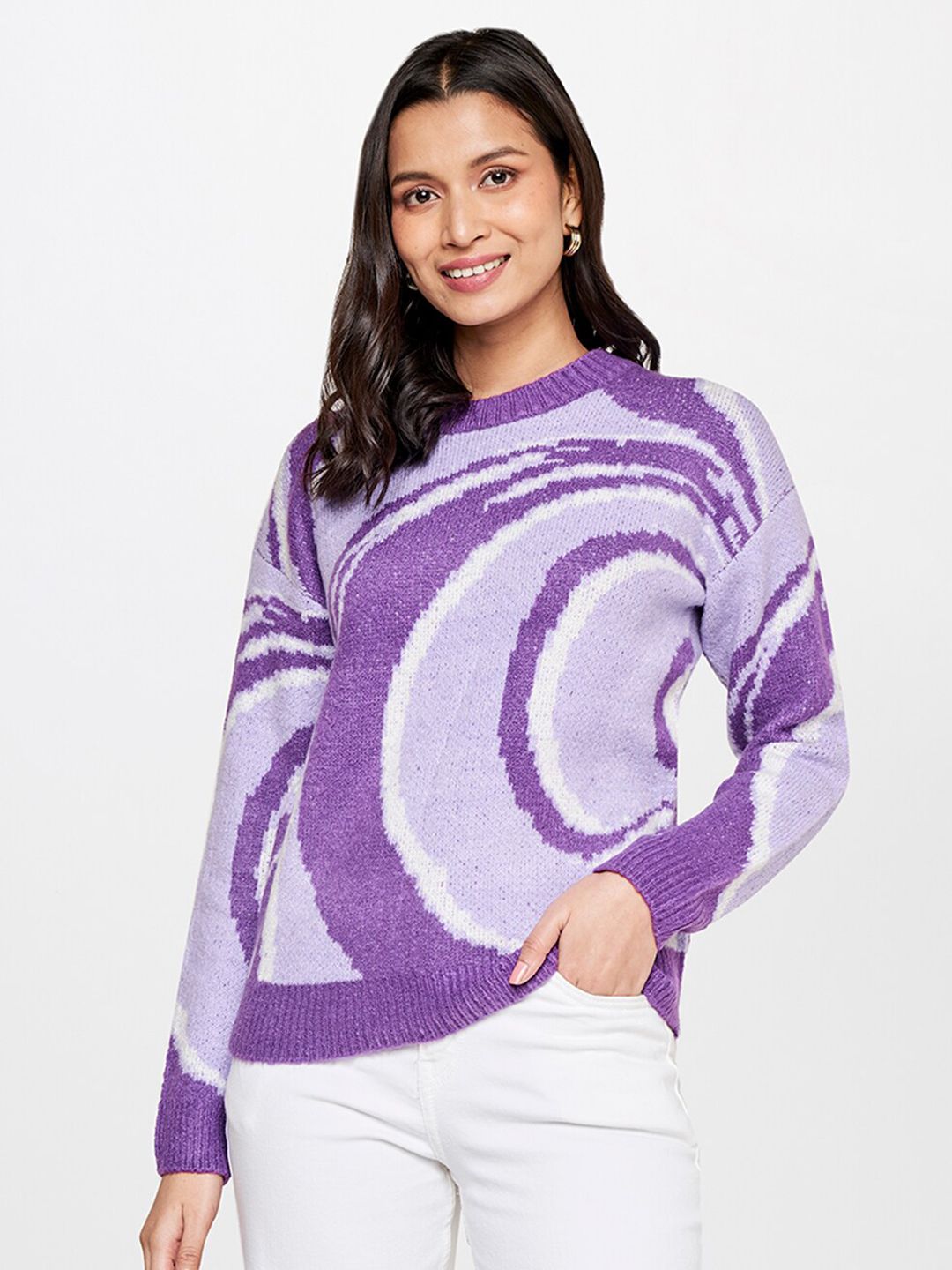AND Women Purple Tie and Dye Long Sleeves Top Price in India