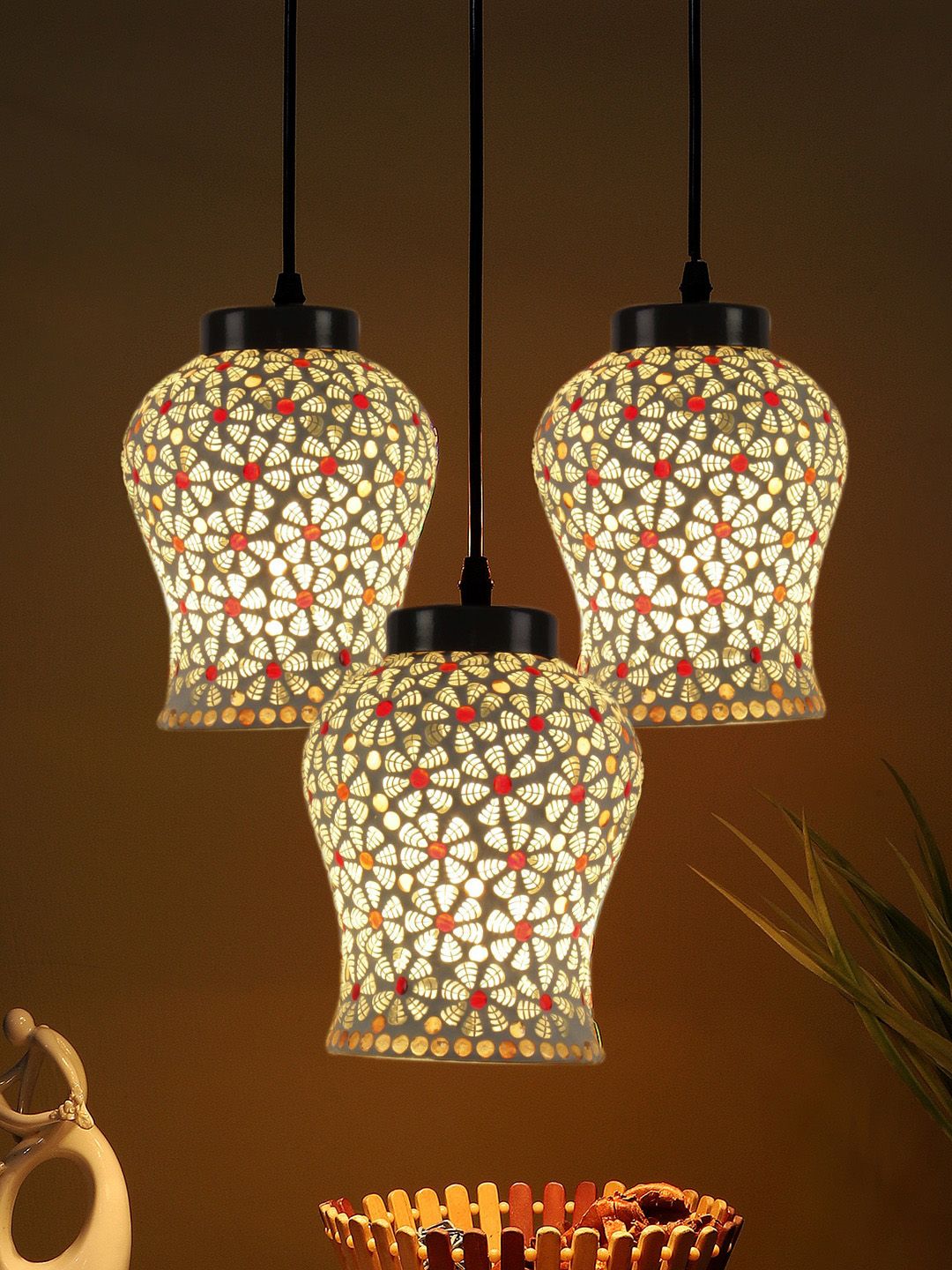 Devansh White & Grey Printed Cluster Ceiling Lamps