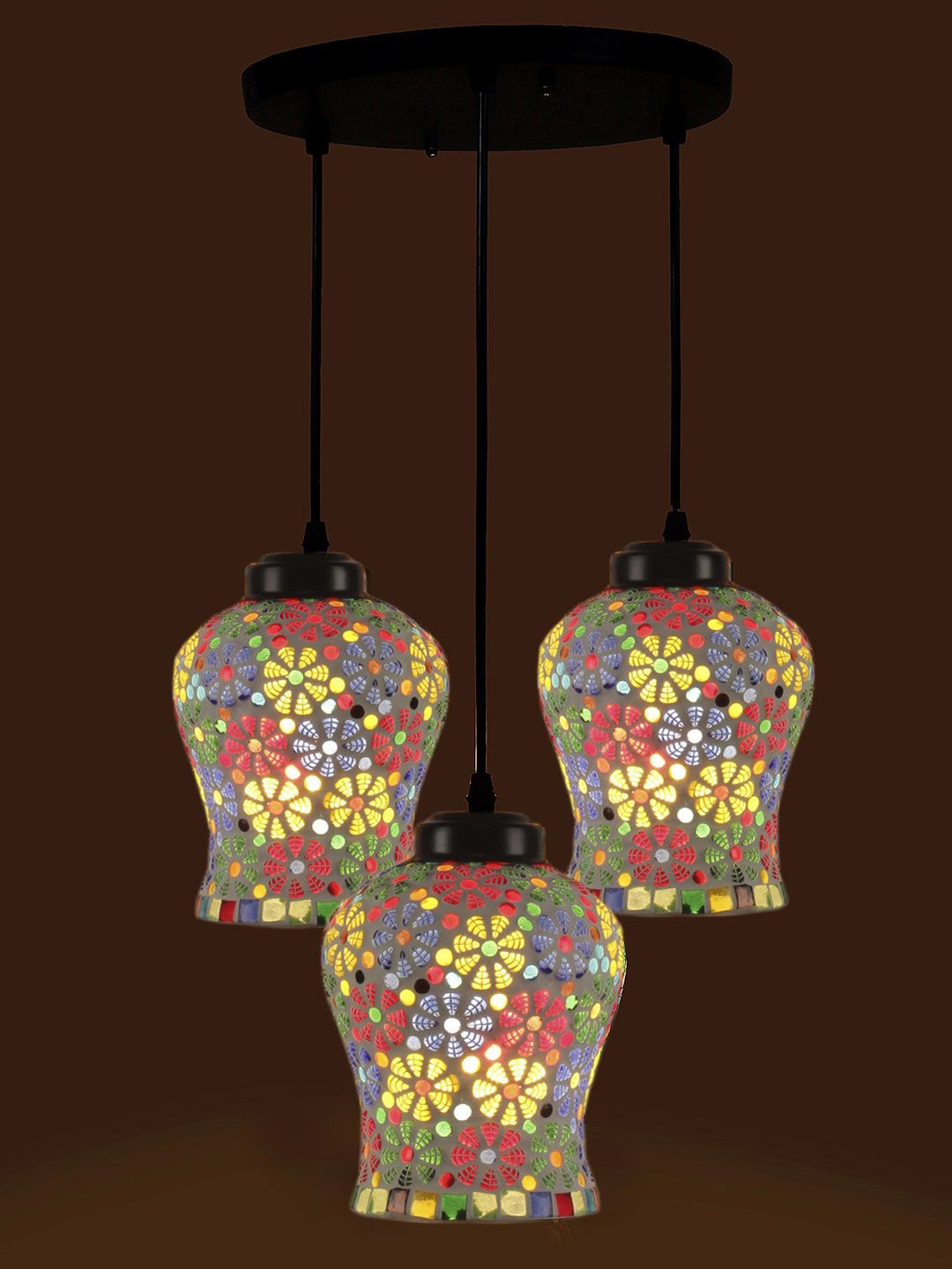 Devansh White & Red Mosaic Glass Hanging Lamp