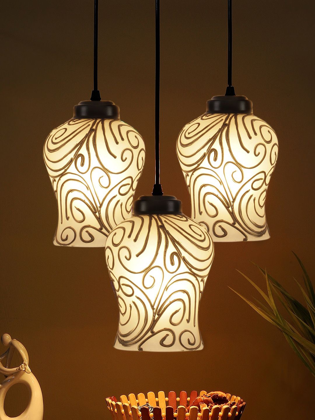 Devansh White & Gold-Toned Cluster Hanging Lamps