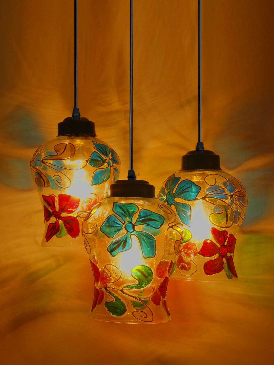 Devansh White & Red Mosaic Glass Hanging Lamp