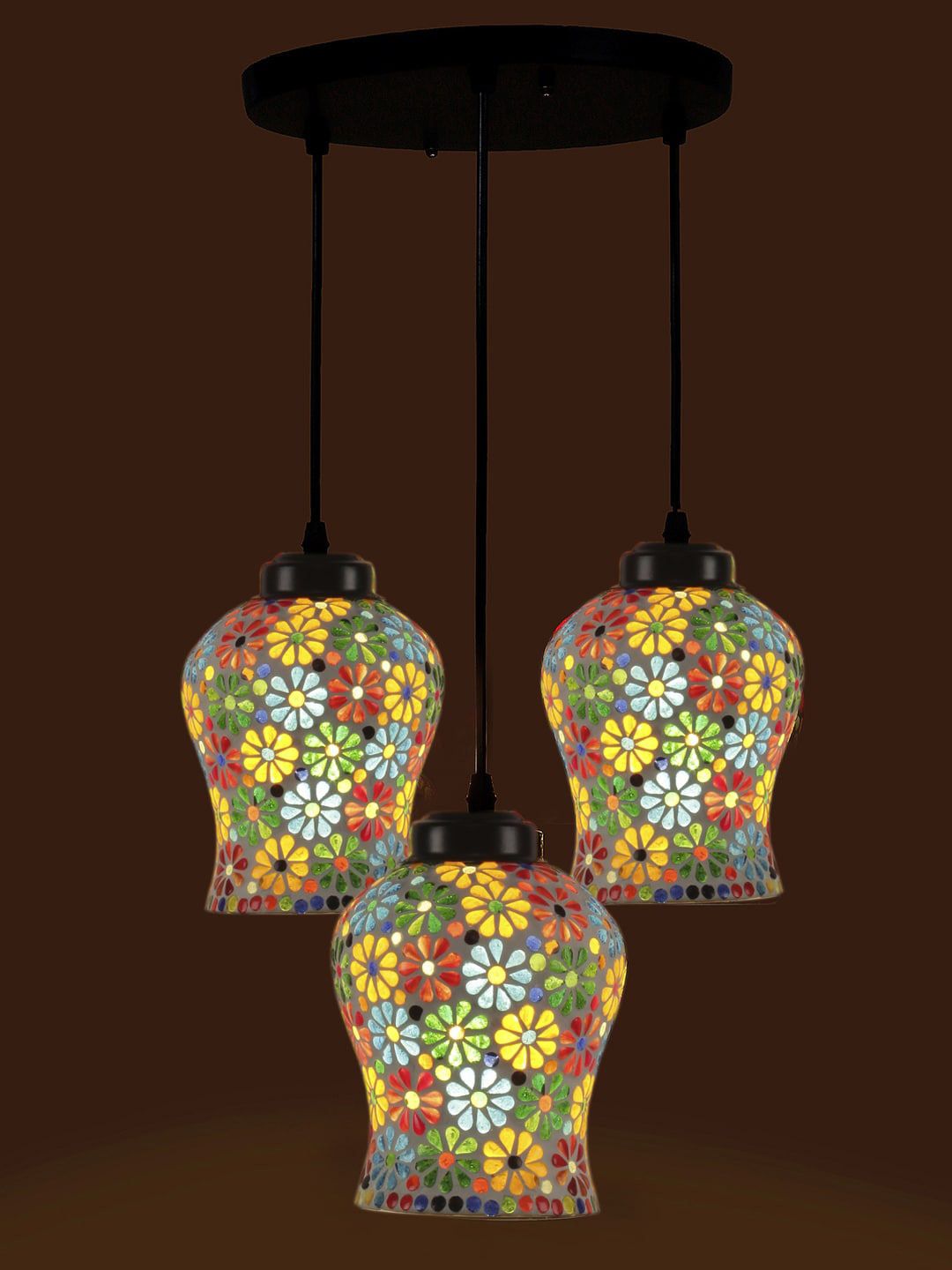 Devansh White & Red Mosaic Glass Hanging Lamp
