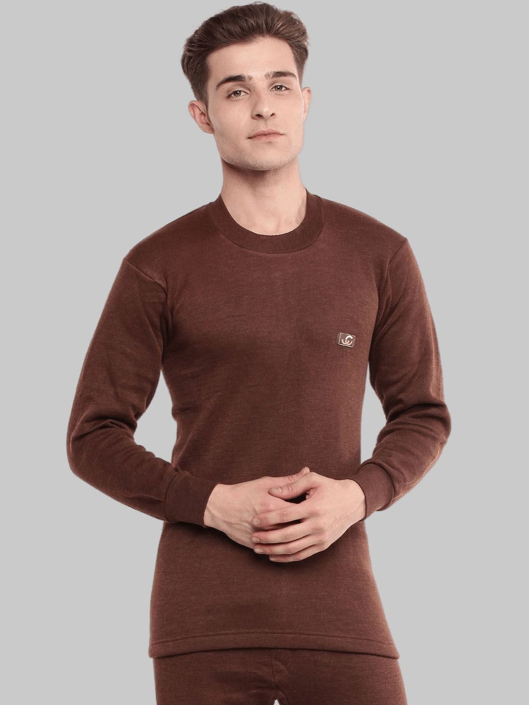 Dollar Men Brown Round Neck Thermal T-Shirt