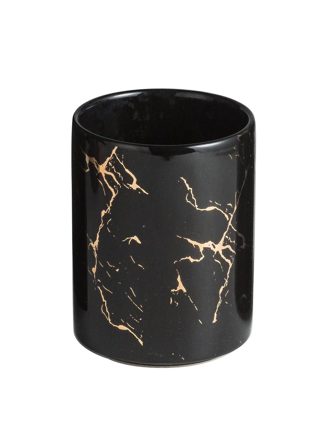 FabSeasons Black Printed Ceramic Toothbrush Holder