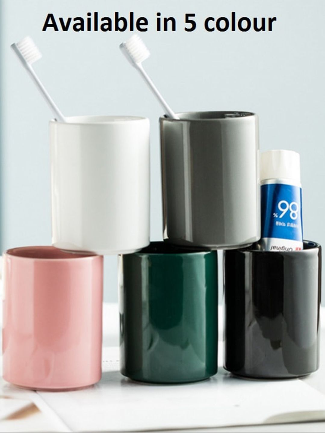 FabSeasons White Solid Glossy Ceramic Toothbrush Holder